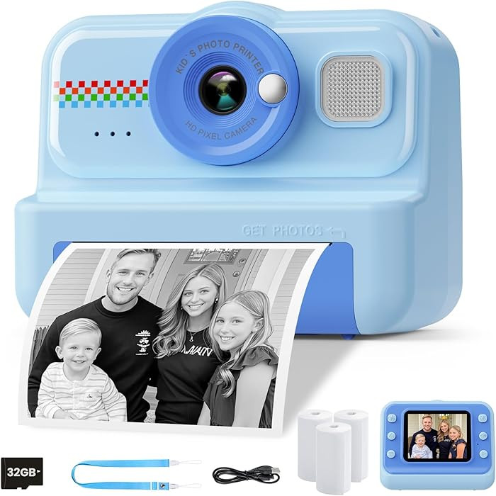 Kids Instant Print Camera - 1080P HD, 3 Rolls Paper & 32GB Card, Ideal Gift for Boys & Girls Age ... | Amazon (US)