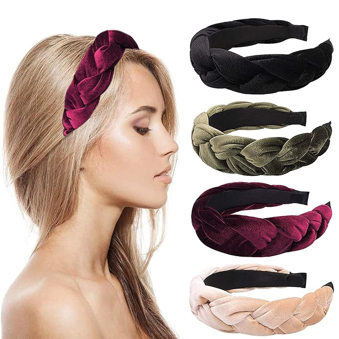 Sujarfla Velvet Headband 4Pcs Padded Headbands Thick headband Vintage Wide Headband Knot Turban H... | Amazon (US)