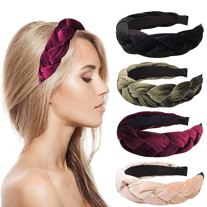 Sujarfla Velvet Headband 4Pcs Padded Headbands Thick headband Vintage Wide Headband Knot Turban H... | Amazon (US)