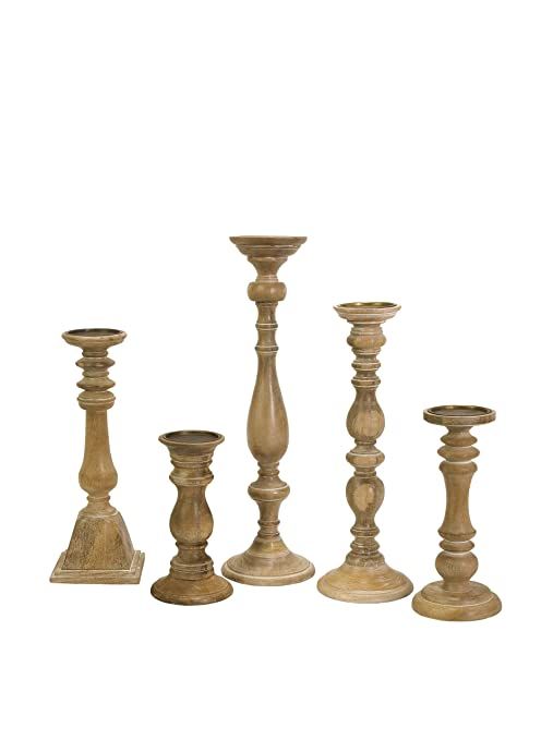 IMAX Mason Natural Wash Wood Candleholders - Set of 5 Vintage Candle Stands - Home Decor Accessor... | Amazon (US)