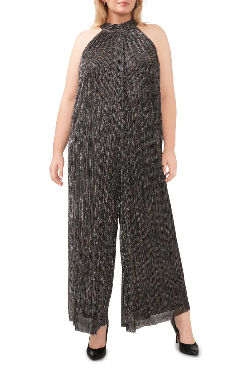 Halogen® Metallic High Neck Wide Leg Jumpsuit | Nordstrom | Nordstrom
