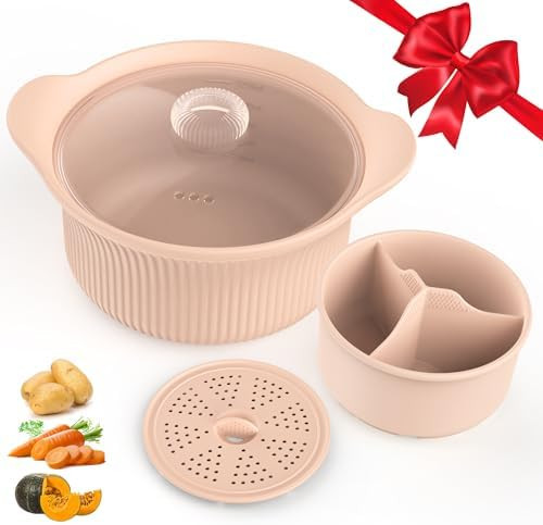 42oz Microwave Silicone Steamer 3 Compartmented for Vegetables/Fish/Baby Food, 4 in 1 Microwave P... | Amazon (US)