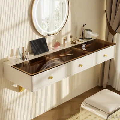 47" Wall-Mounted Vanity Table, Floating Table with Drawer | Wayfair North America