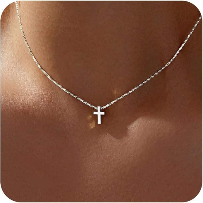Easter Basket Stuffer Cross Necklace for Women Girls, Dainty 14K Gold Silver Plated Cross Choker ... | Amazon (US)