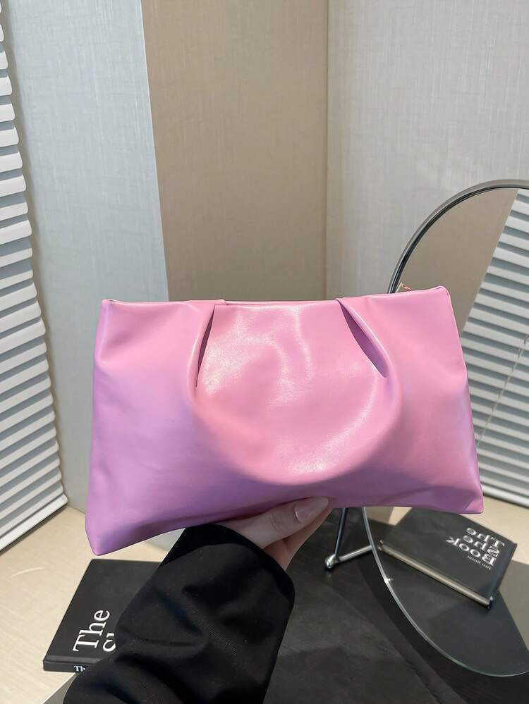 New Spring/Summer Fashion Solid Color Clutch Bag, 24cm Wide Bottom, Pleated Cloud Bag, Casual Sol... | SHEIN