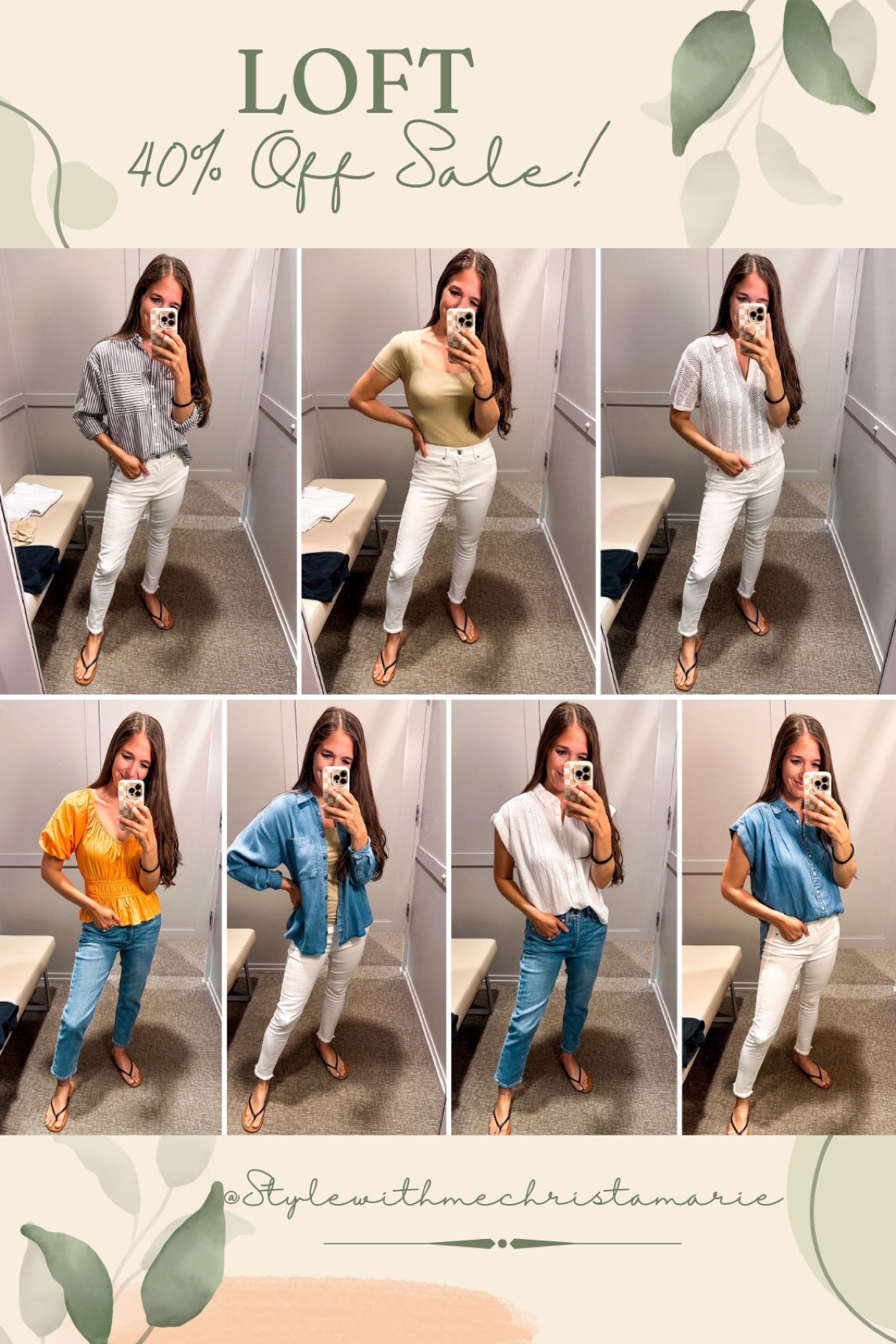 So many great pieces! All 40% off! 4th of July sale! Loft! 
Striped button down XS petite 
Nude tee small 
Collard white top XS 
Orange top petite XS 
Chambray long sleeve XS petite 
White button down top XS petite 
Chambray button brown top XS 
Jeans tts 25 petite 

#LTKSaleAlert #LTKStyleTip #LTKSummerSales