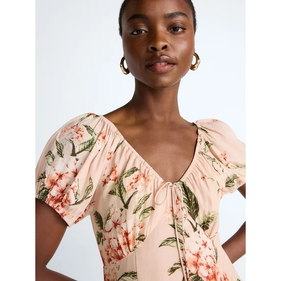 Scoop Women's and Women's Plus Puff Sleeve Midi Dress, Sizes XS-4X | Walmart (US)