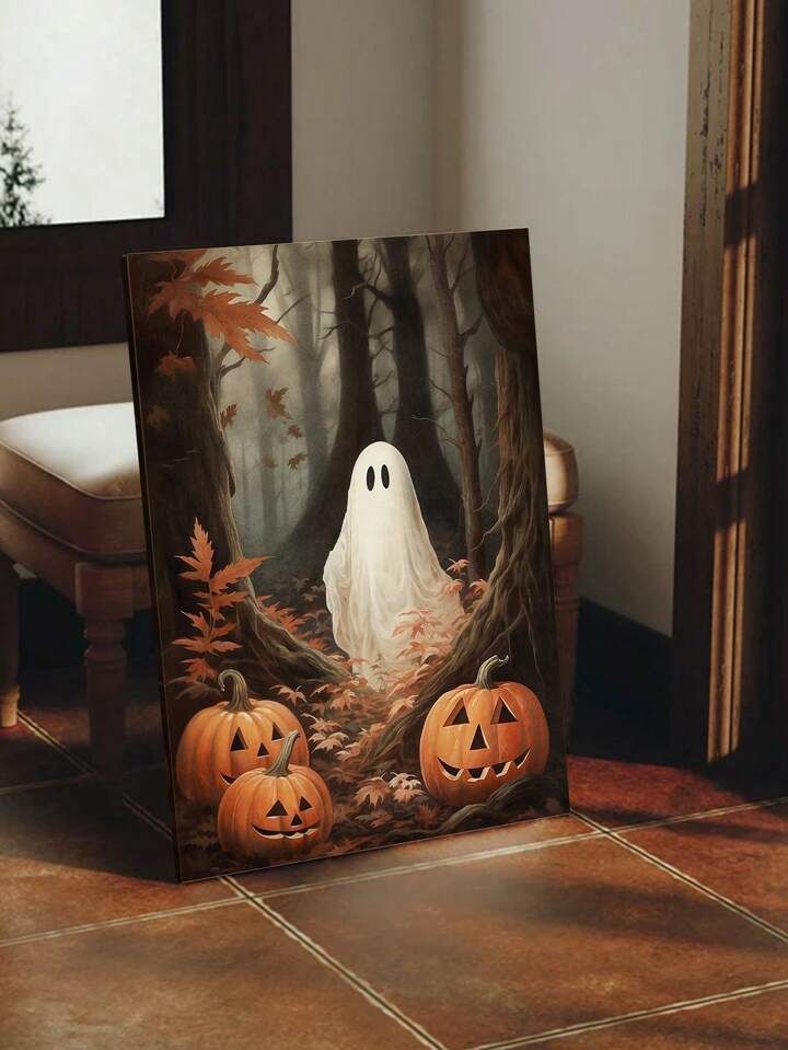 Ghost Painting, Halloween Decor, Fall Home, Canvas Halloween Decoration, Halloween Crow ... | SHEIN