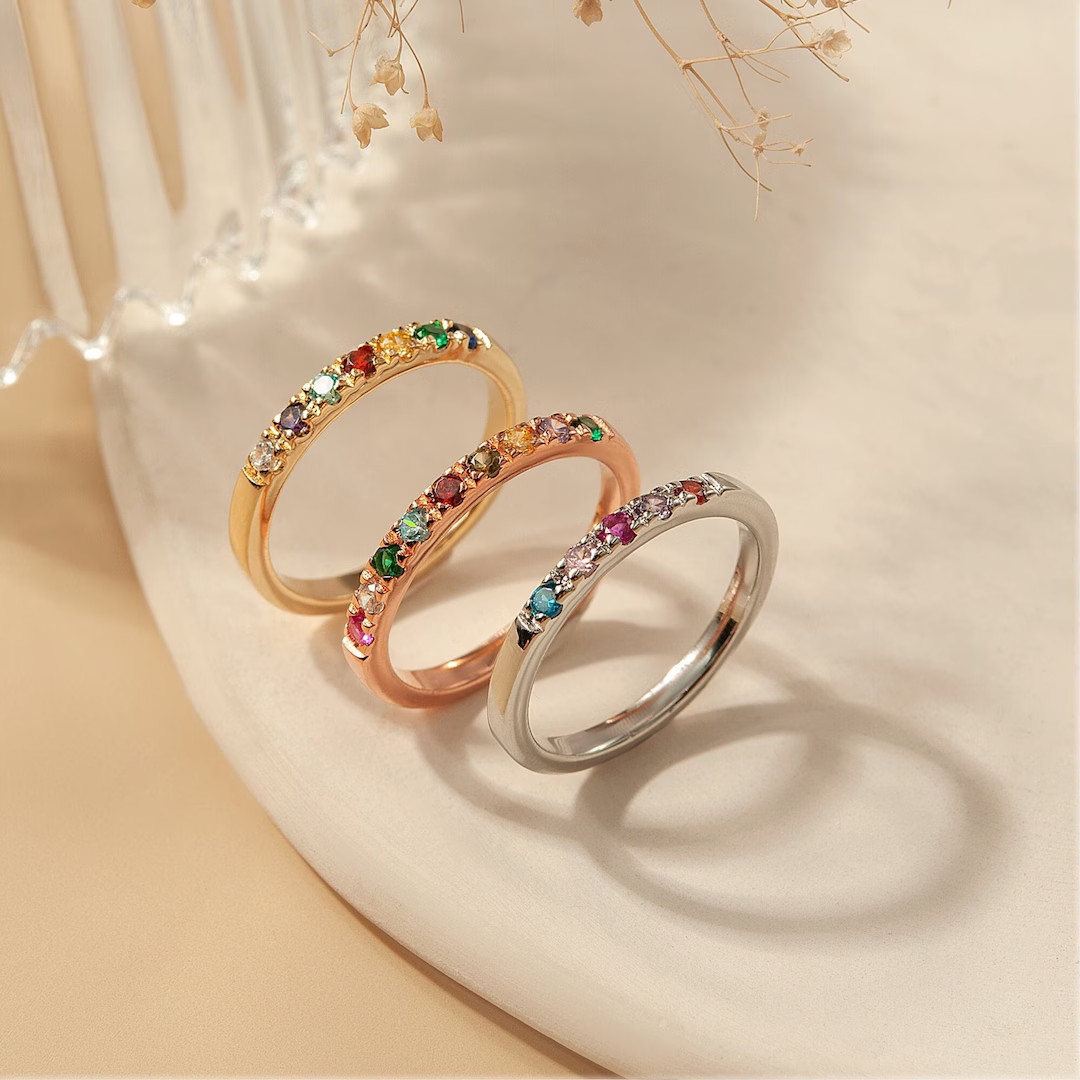 Birthstone Ring Custom Multi-stone Rings Birthstone Ring Stackable personalized Family Ring Chris... | Etsy (US)