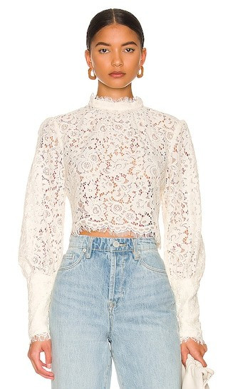 Bardot Georgia Lace Top in Ivory. - size 12 | Revolve Clothing (Global)