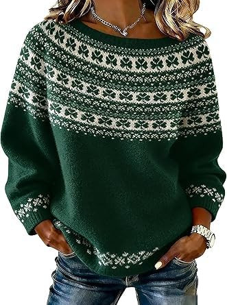 Irish Sweater Women St. Patrick's Day Knitted Shamrock Sweater Long Sleeve Crew Neck Casual Pullo... | Amazon (US)