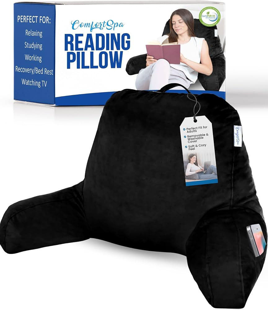 ComfortSpa Reading Pillow for Bed Adult Size, Back Rest Pillow with Arms, Pockets and Washable Co... | Amazon (US)