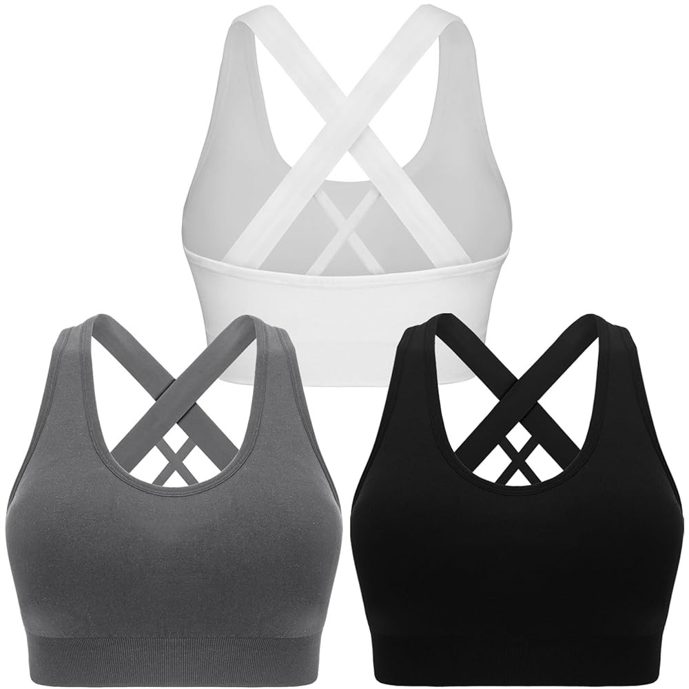 Double Couple Sports Bras for Women Padded High Impact Seamless Criss Cross Back Workout Tops Gym... | Amazon (US)