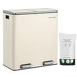 SONGMICS Trash Can, 2 x 8 Gal Garbage Can for Kitchen, with 15 Trash Bags, 2 Compartments, Plasti... | Amazon (US)