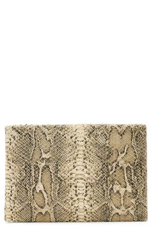 AllSaints Bettina Snakeskin Embossed Leather Clutch in Desert White at Nordstrom | Nordstrom