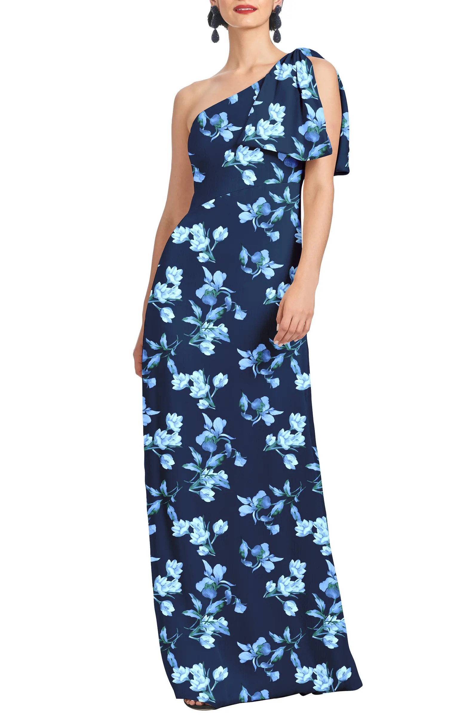 Chelsea Floral Print One-Shoulder Georgette Gown | Nordstrom
