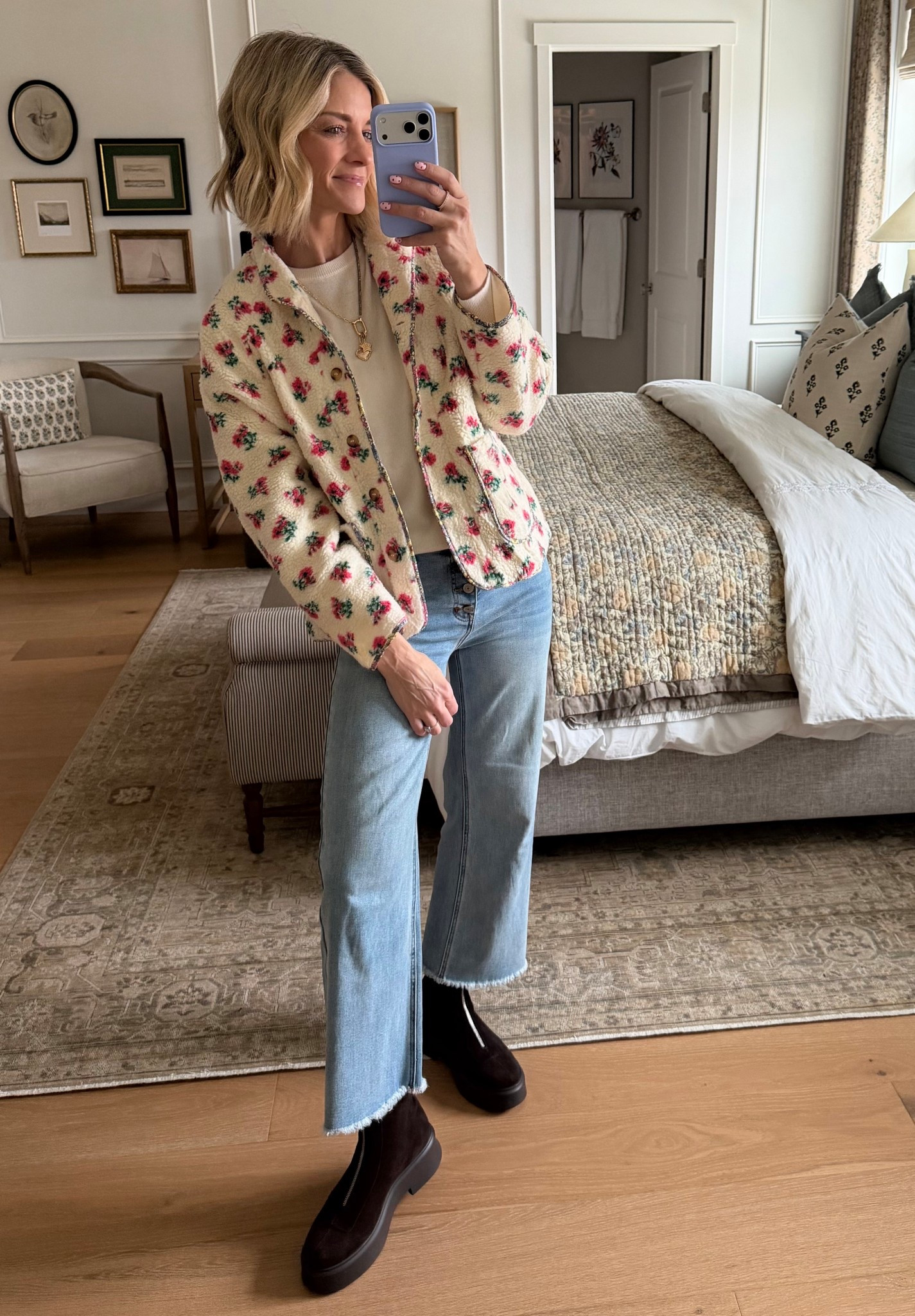 My friends gifted me this cute floral sherpa jacket and I’m obsessed! Sized down to an XS. 

#LTKdayinmylife #LTKOver40 #LTKootd