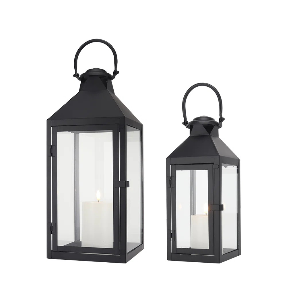 Breakwater Bay Set of 2 Black Decorative Lanterns 17.5inch&13.5inch Metal Candle Lanterns | Wayfair North America
