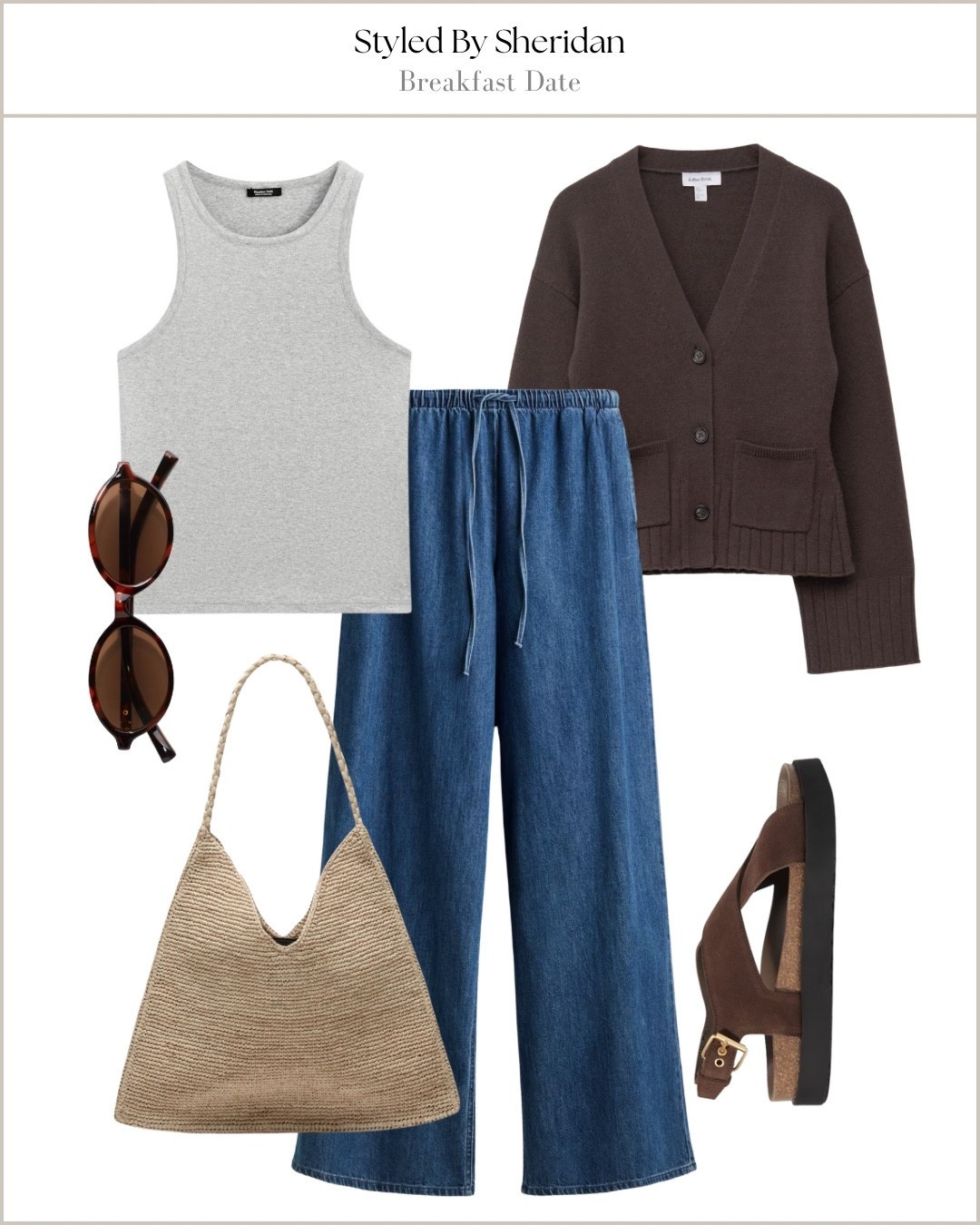 Comfy outfit idea to grab breakfast 

Denim drawstring trousers / brown cardigan / sandals / transitional style / autumn fashion / straw bag 

#LTKautumn #LTKsummer #LTKstyletip