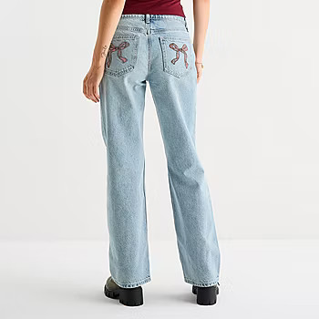 Arizona Womens Juniors Low Rise Ripped Straight Leg Jean, Color: Lt Plaid Bow - JCPenney | JCPenney