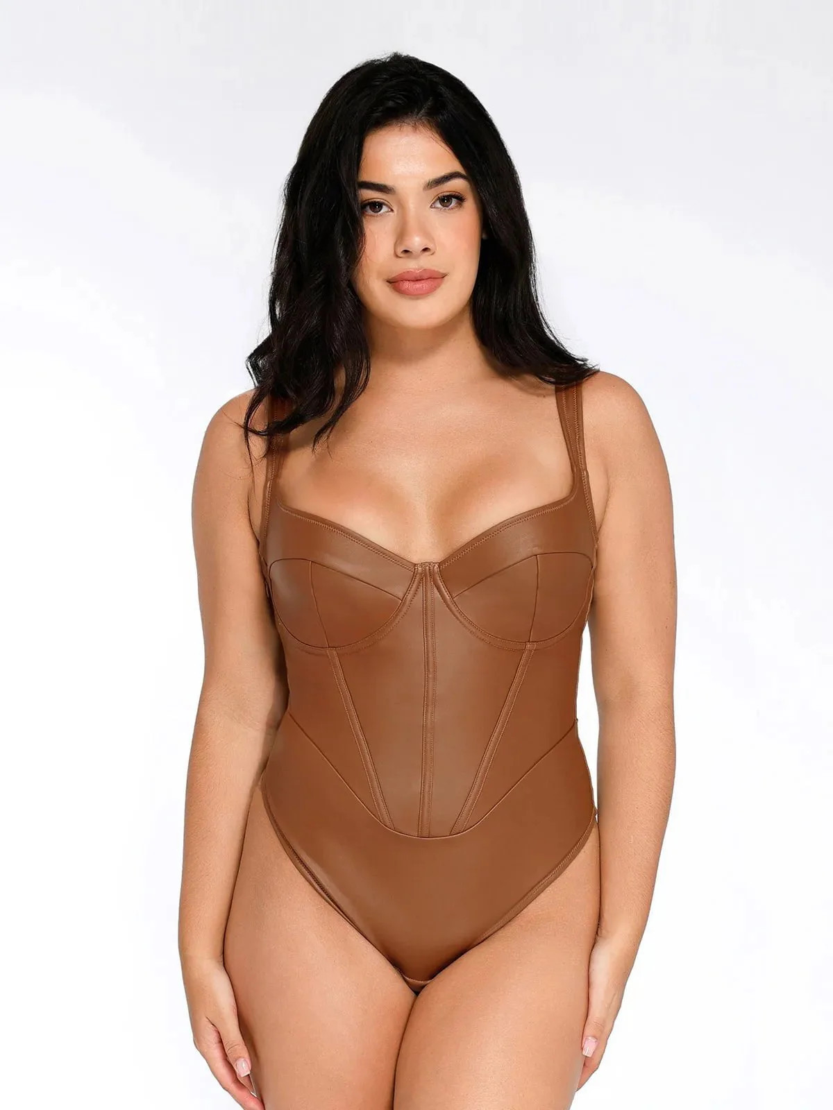 Shapewear Faux Leather Hourglass Corset Bodysuit | Popilush