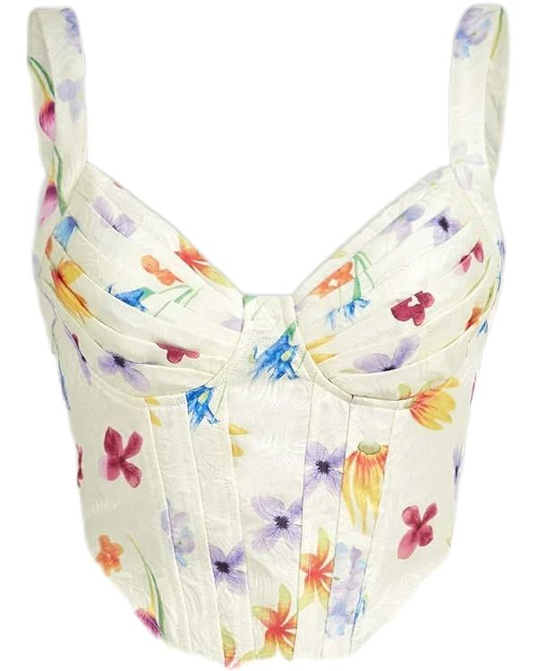 Floral Print Ruched Bust Mesh Wide Strap Top | Amazon (US)