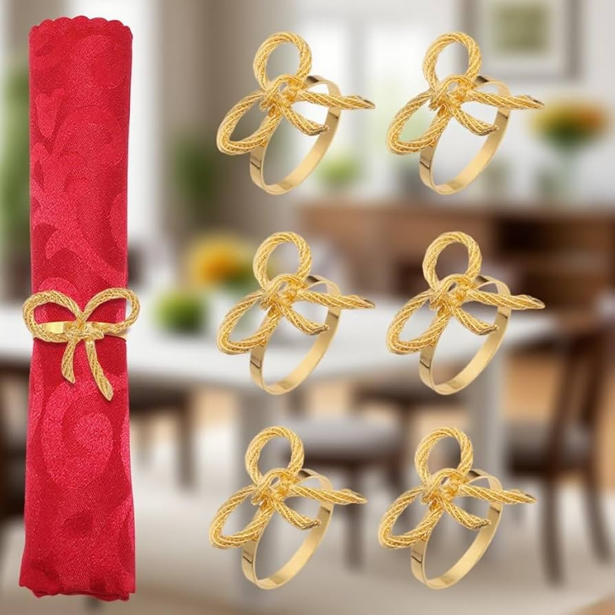 6pcs Bowknot Napkin Rings Set - Alloy Table Decor for Weddings, Christmas Parties & Family Gather... | Amazon (UK)