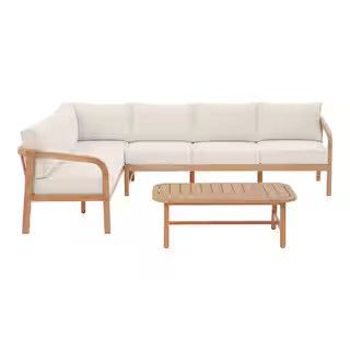 Orleans Eucalyptus Outdoor Sectional with Almond Cushions | The Home Depot