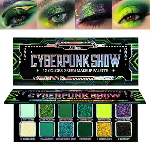 Afflano Multichrome Green Eyeshadow Palette, Color-Shifting Green Glitter Eyeshadow Pallet, Matte Chrome Eye Shadow Dark Forest green Makeup for Women Smokey Blue Brown Eyes Cosplay Party Daily Use | Amazon (US)