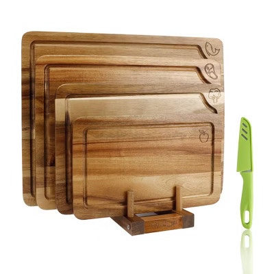 Aoibox Wood Cutting Board Set of 4 with Food Icons, Wooden Chopping Boards for Meat, Vegetables, Fruits, Cheese, Kitchen Essentials | Target