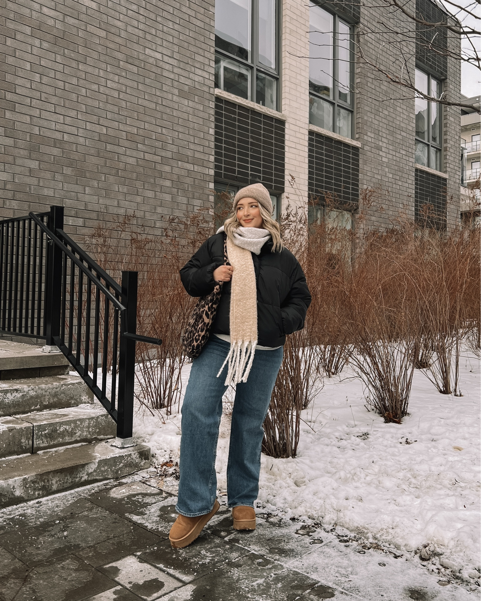 Midsize winter outfit - wearing my usual size large in the black puffer jacket and sweatshirt. Wearing my usual size 32 in my fave Abercrombie jeans (30% off!) My leopard print tote bag and Ugg look for less boots are both Amazon finds! Boots are TTS, I’m usually a 9.5-10 and wearing a 10

#LTKwinter #LTKmidsize #LTKsale