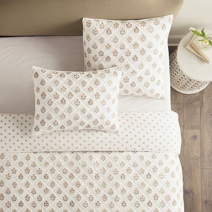 Aimee Block Print Quilted Floral Pillow Sham 100% Cotton Luxury Bedding | Ballard Designs, Inc.