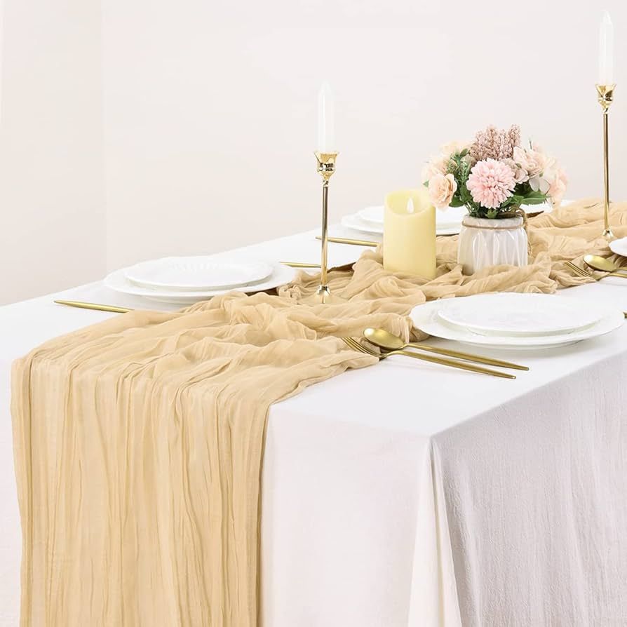 Socomi Sand Cheesecloth Table Runner 10ft 35 x122 Inches Gauze Boho Rustic Wedding Tablecloth for... | Amazon (US)