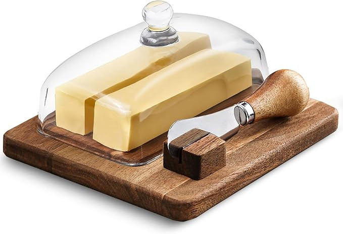 Large Glass bamboo Butter Dish with knife,Large Butter Dish for Countertop,Thick Sealed Glass Lid... | Amazon (US)