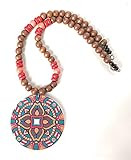 Boho Wooden Bead Necklace with Wooden Pendant (Brown, Blue, Red) | Amazon (US)