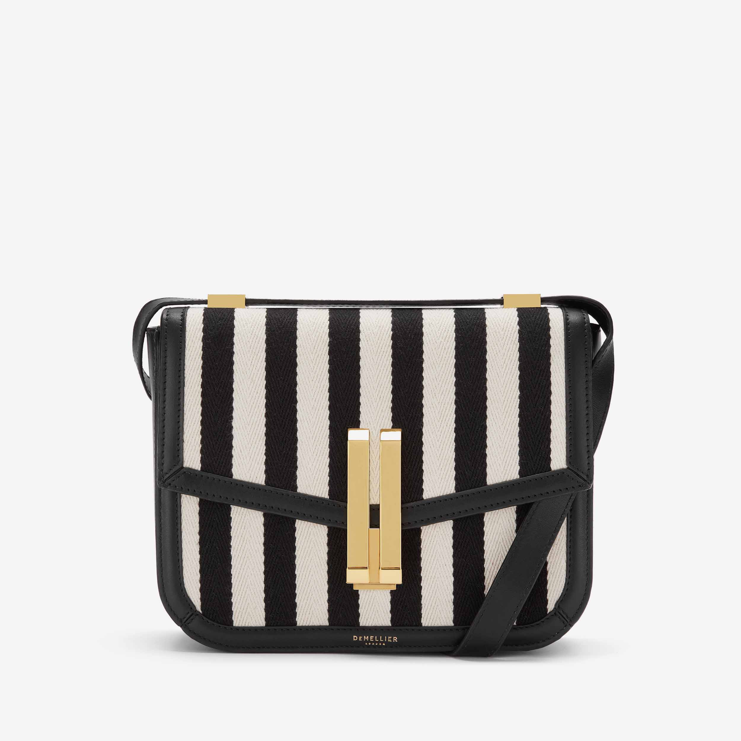 The Vancouver | Black Striped Cotton Canvas & Black Smooth | DeMellier | DeMellier