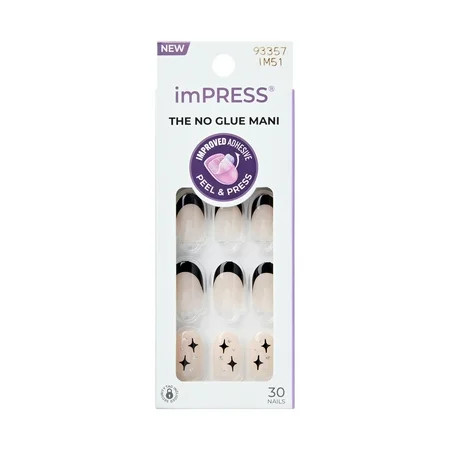 Impress Design Press On Nails , 'Gold Ring', Black French Tips, Short Oval, 30 Count | Walmart (US)