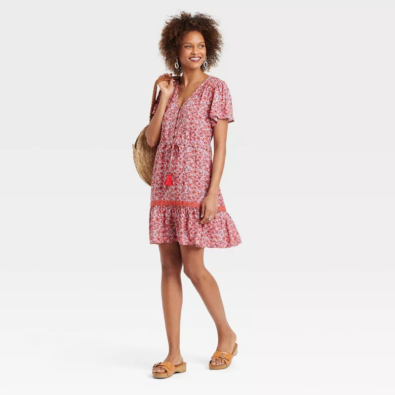 Women's Flutter Short Sleeve Button-Front Dress - Knox Rose™ | Target
