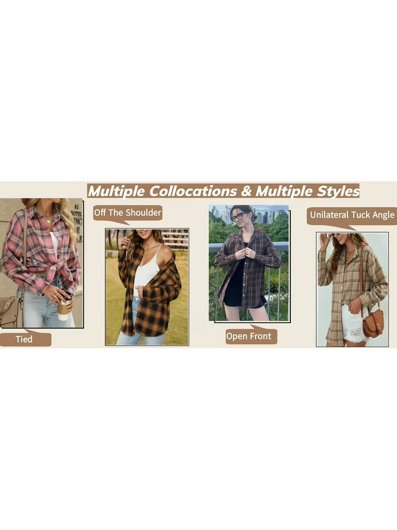 Fantaslook Plaid Flannel Shirts for Women Oversized Long Sleeve Button Down Shirts Blouses Tops | Walmart (US)