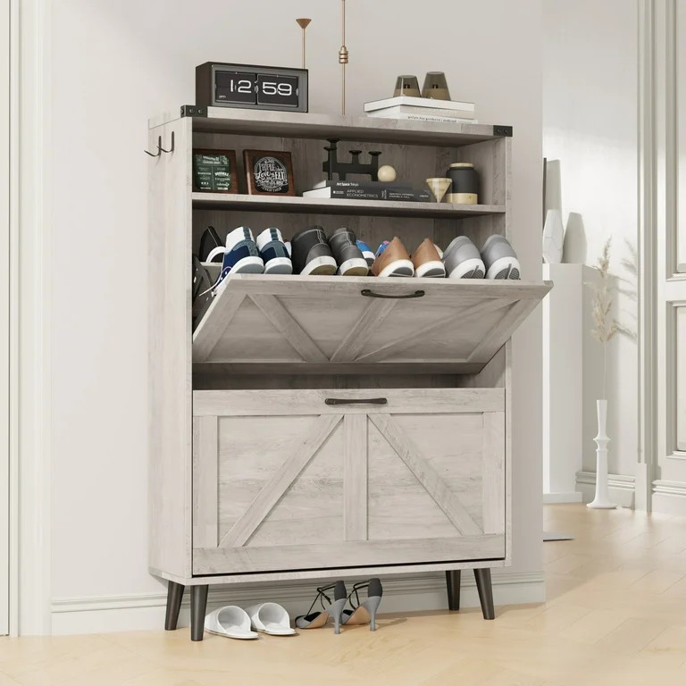 VEANERWOOD Shoe Cabinet with 2 Flip Drawers Farmhouse Shoe Storage Cabinet Organizer for Entryway... | Walmart (US)