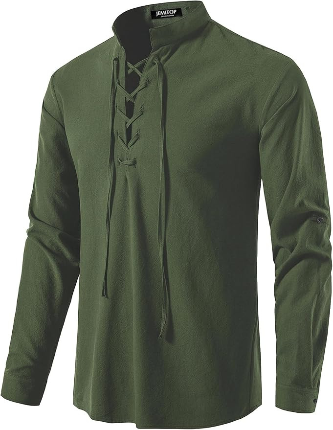 Men's Pure Cotton Retro Lace Up Shirts for Renaissance Pirate Viking Medieval | Amazon (US)