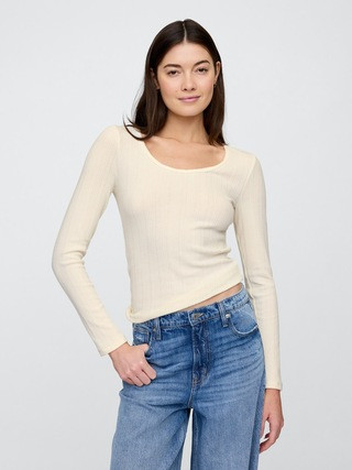 Ribbed Pointelle Scoopneck T-Shirt | Gap Factory