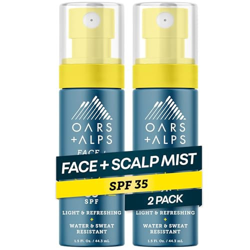 Oars + Alps Face & Scalp Sunscreen Spray Mist, SPF 35 Facial & Hair Sunscreen, Water & Sweat Resistant, Infused with Aloe Vera + Cucumber, Summer Splash Scent, 1.5oz, 2pk | Amazon (US)
