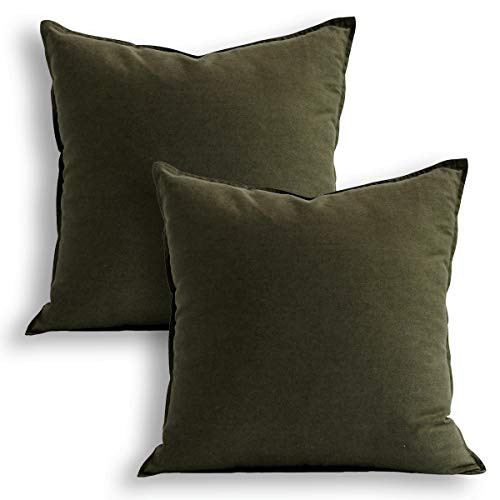 Jeanerlor Set of 2 Decorative 26"x26" Cotton Linen Chair Throw Pillow Case Green for Sofa Durable Classy, Comfortable Cushion Cover for Coffee Shop/Bar (65 x 65cm) Olive Green | Amazon (US)