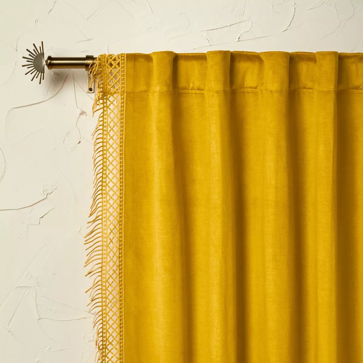 1pc 54"x84" Light Filtering Velvet Macrame Trim Window Curtain Panel Gold - Opalhouse™ designed... | Target