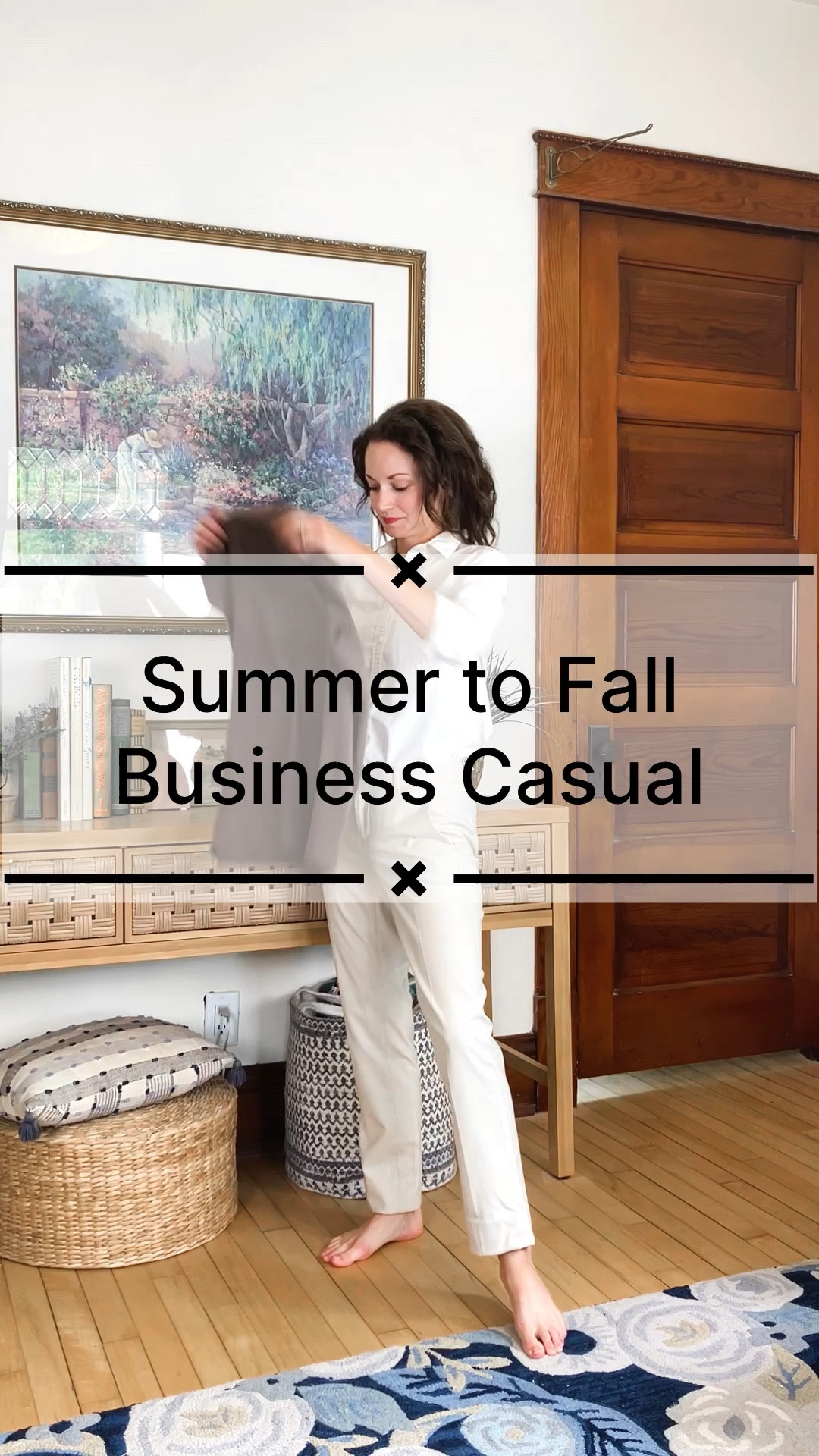 Summer to fall business casual outfit!
Wearing size S Amazon sweater. 
Size XXS J.Crew Factory shirt. 
Size 00P Banana Republic Factory pants. 
Size 6 Coach loafers. 
Petite outfit. Work outfit. Fall outfit. Summer outfit. Classic outfit. Neutral outfit. 

#LTKVideo #LTKWorkwear #LTKOver40