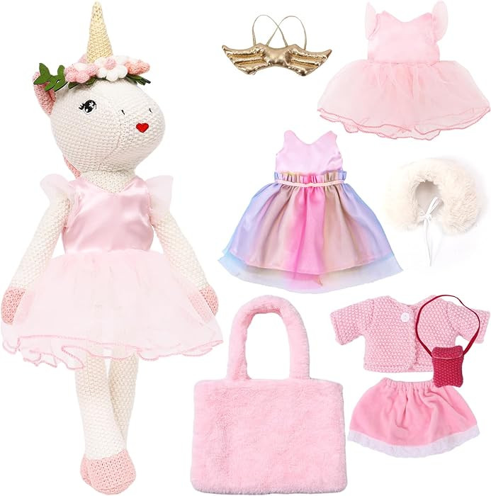 Unicorn Doll Stuffed Animal Toys for Girls - Ballerina Doll | Plush Carrier Bag | 3 Set Cloth Acc... | Amazon (US)
