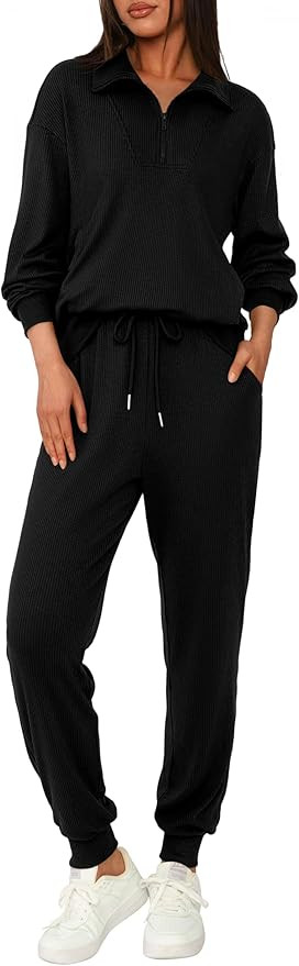 BTFBM Women's 2 Piece Tracksuit Fall Outfits 2025 Long Sleeve Half Zip Sweatshirt Sweatpants Loun... | Amazon (US)