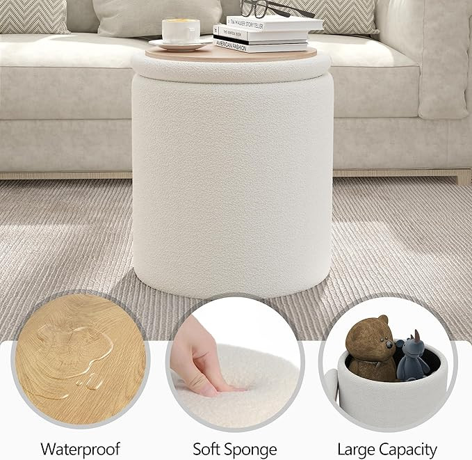 Ottoman Poufs with Storage,Soft Upholstered Vanity Stool,Multifunctional Ottomans Coffee Table Pa... | Amazon (US)