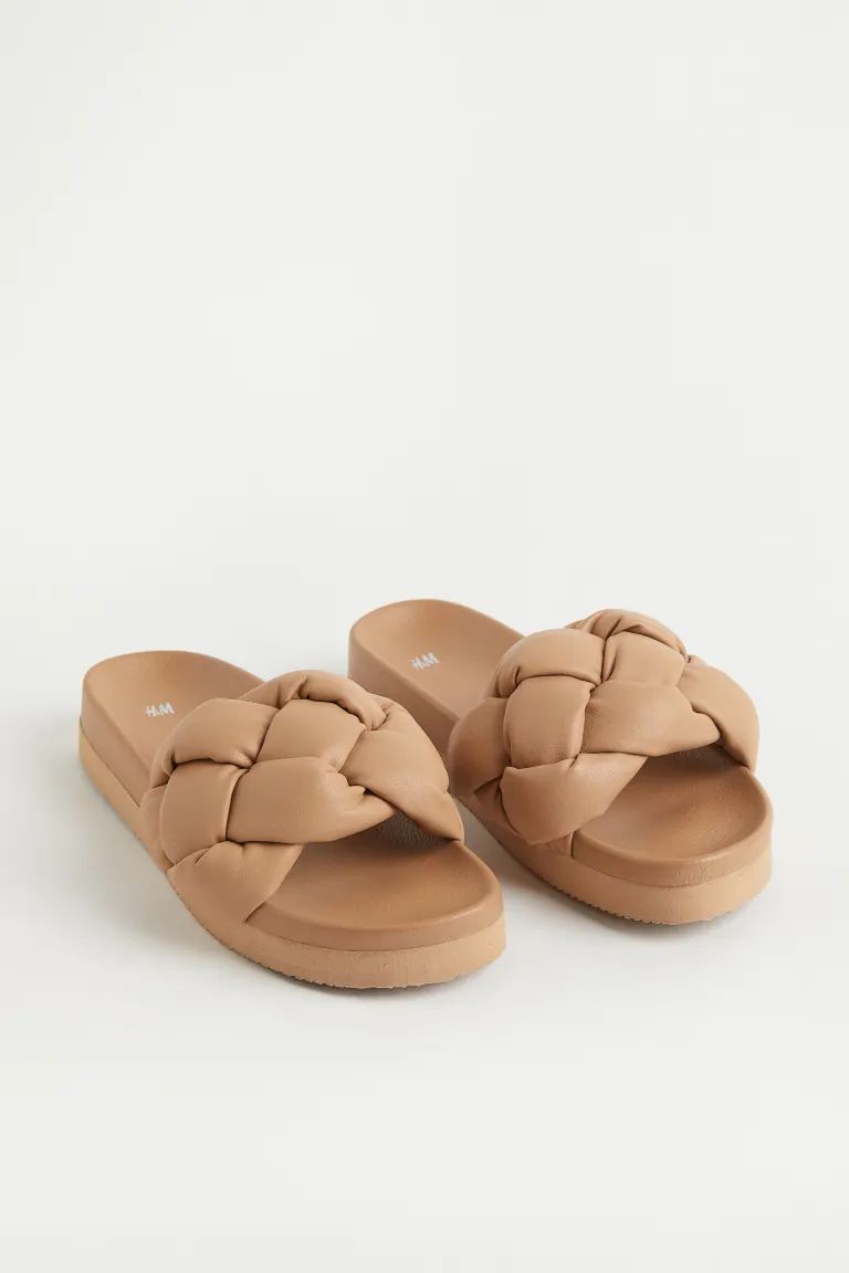 Open-toe slides in faux leather with a wide, braided foot strap. Faux leather lining and molded s... | H&M (US + CA)